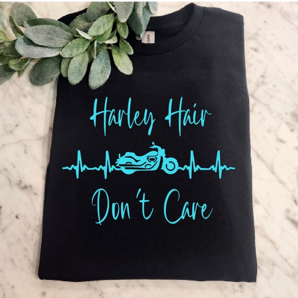 Harley hair don't care shirt cute motorcycle riding rider popular trending